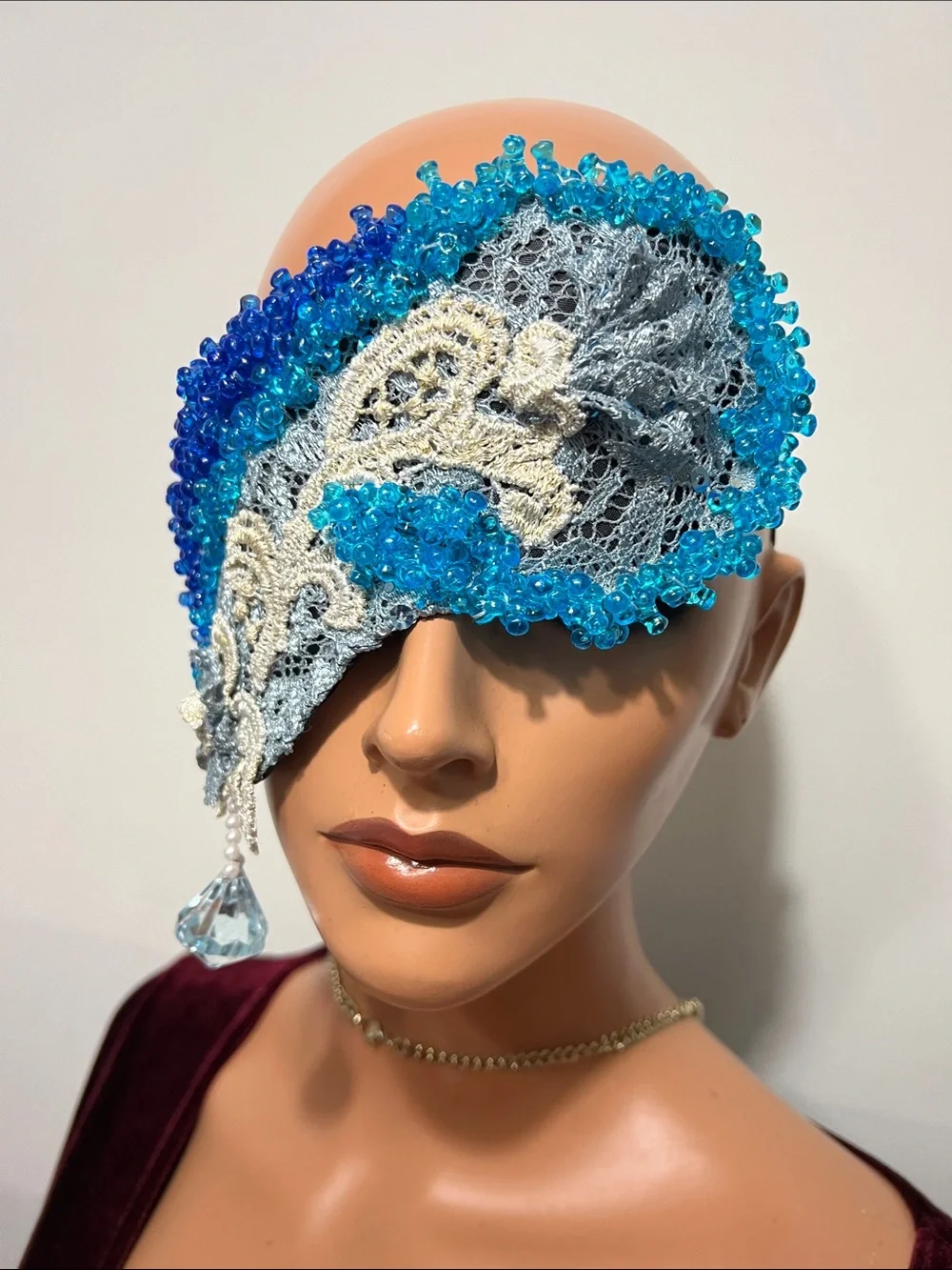Boudoir Burlesque style handmade Beaded Lace Eye Mask